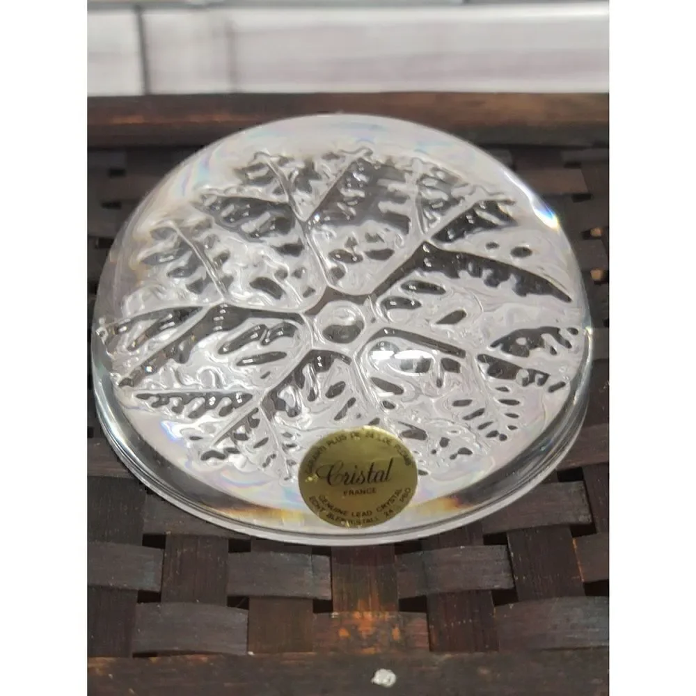 Vintage Lead Crystal Domed Snowflake Paperweight Made in France